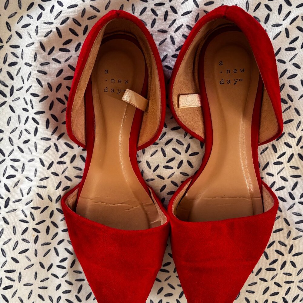 Zara Red Suede D’Orsay Pointed Toe Flats | Size 7.5